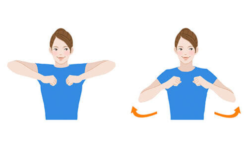 肩甲骨はがしのストレッチを行っている女性のイラスト